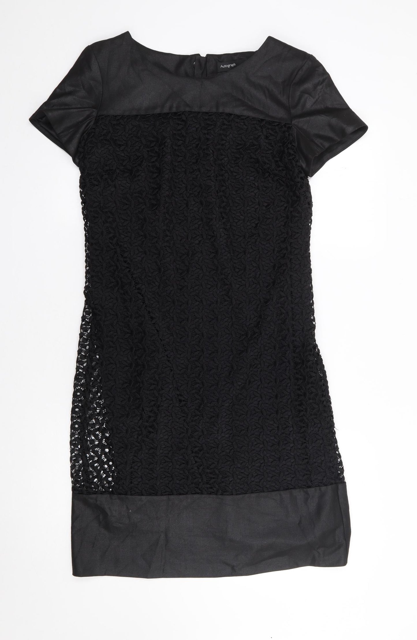 Marks and Spencer Womens Black Floral Polyester A-Line  Size 12  Round Neck Zip