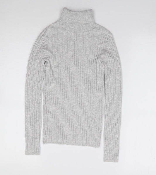 Primark Girls Grey Roll Neck  Viscose Pullover Jumper Size 10-11 Years  Pullover - Ribbed