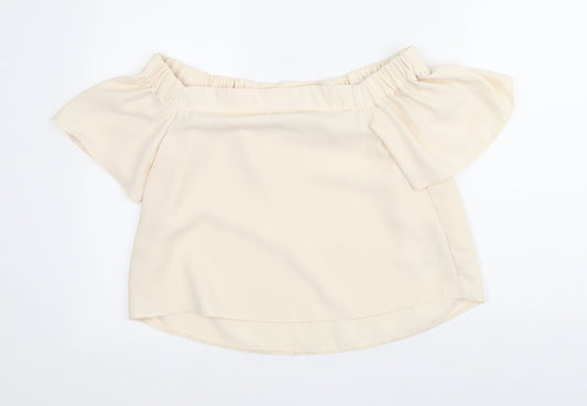 Topshop Womens Beige  Polyester Basic Blouse Size 10 Off the Shoulder