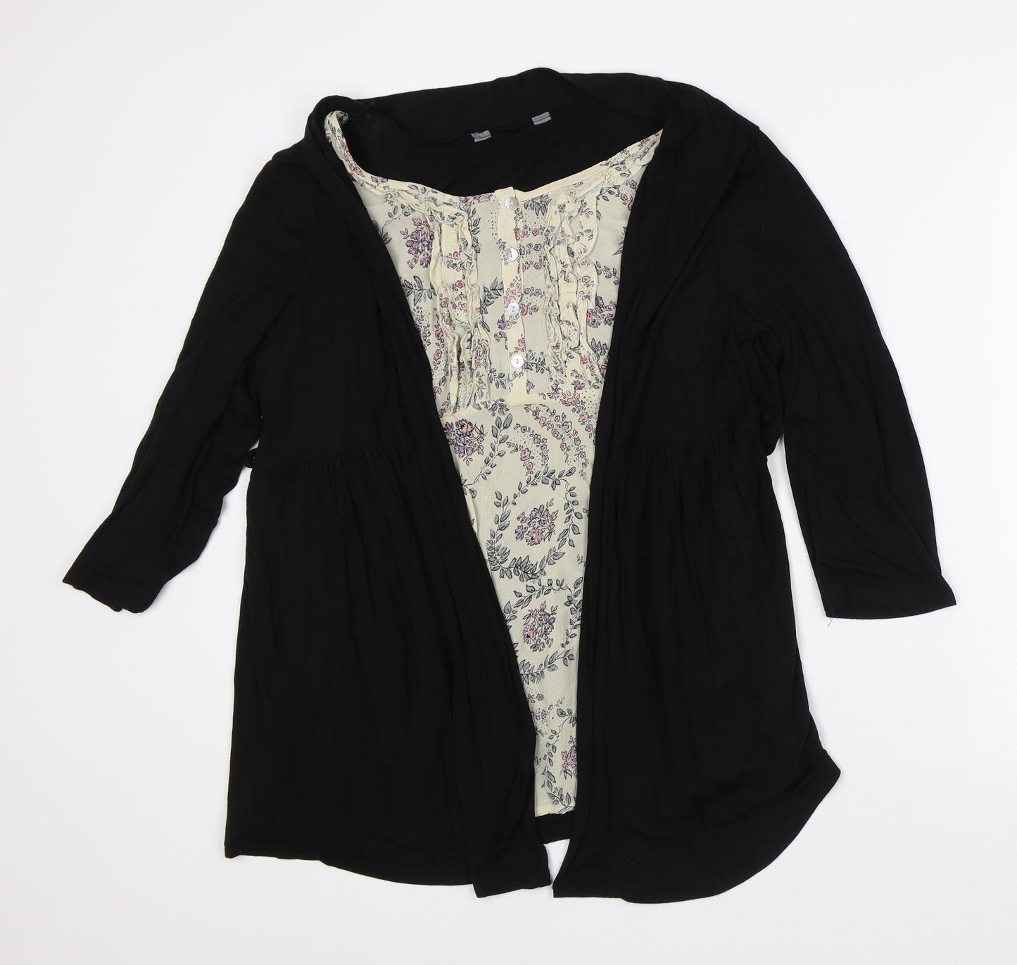 Preworn Womens Black Round Neck Floral Polyester Cardigan Jumper Size M
