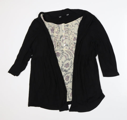 Preworn Womens Black Round Neck Floral Polyester Cardigan Jumper Size M