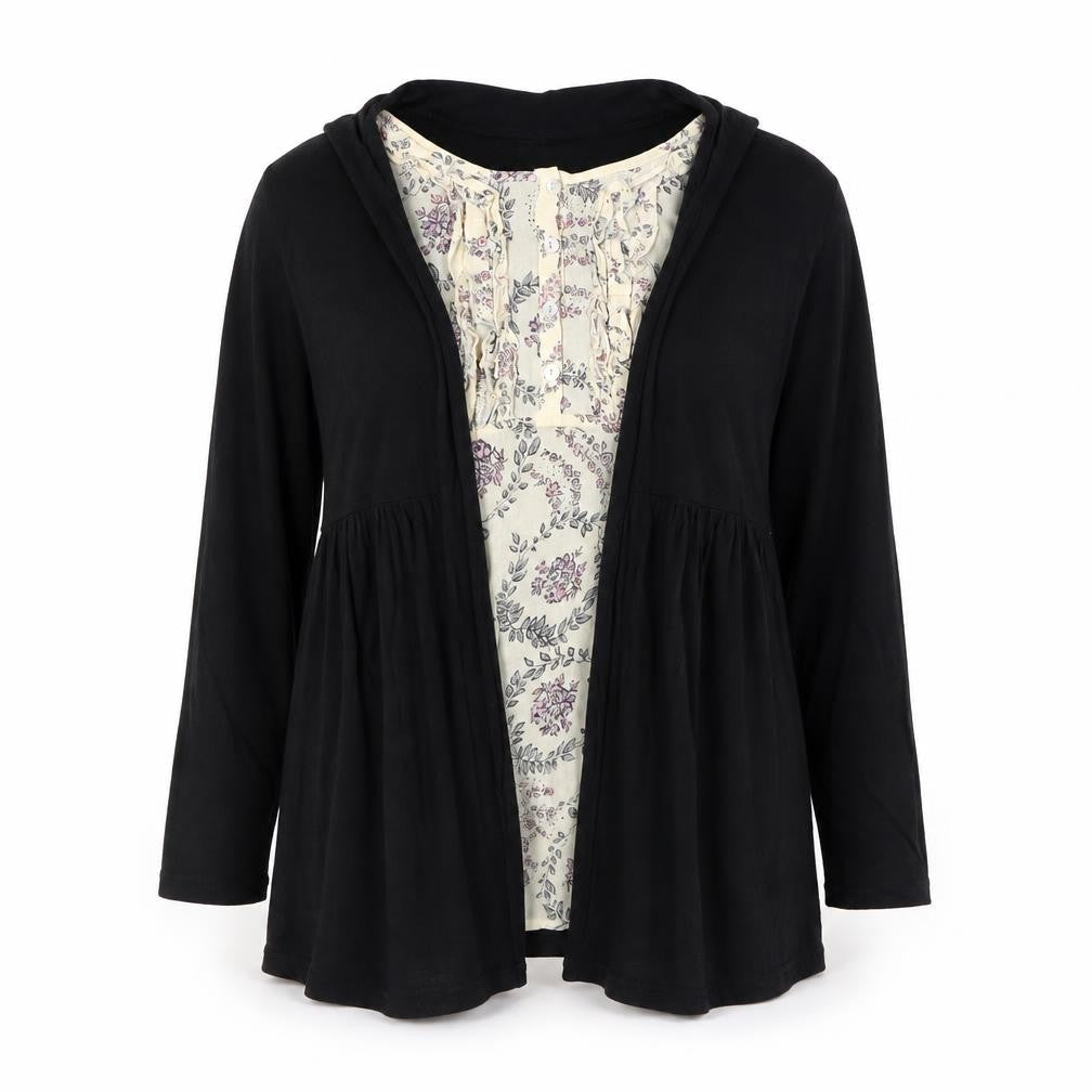Preworn Womens Black Round Neck Floral Polyester Cardigan Jumper Size M