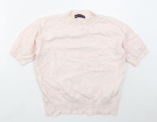 Marks and Spencer Womens Pink Mock Neck  Cotton Pullover Jumper Size S