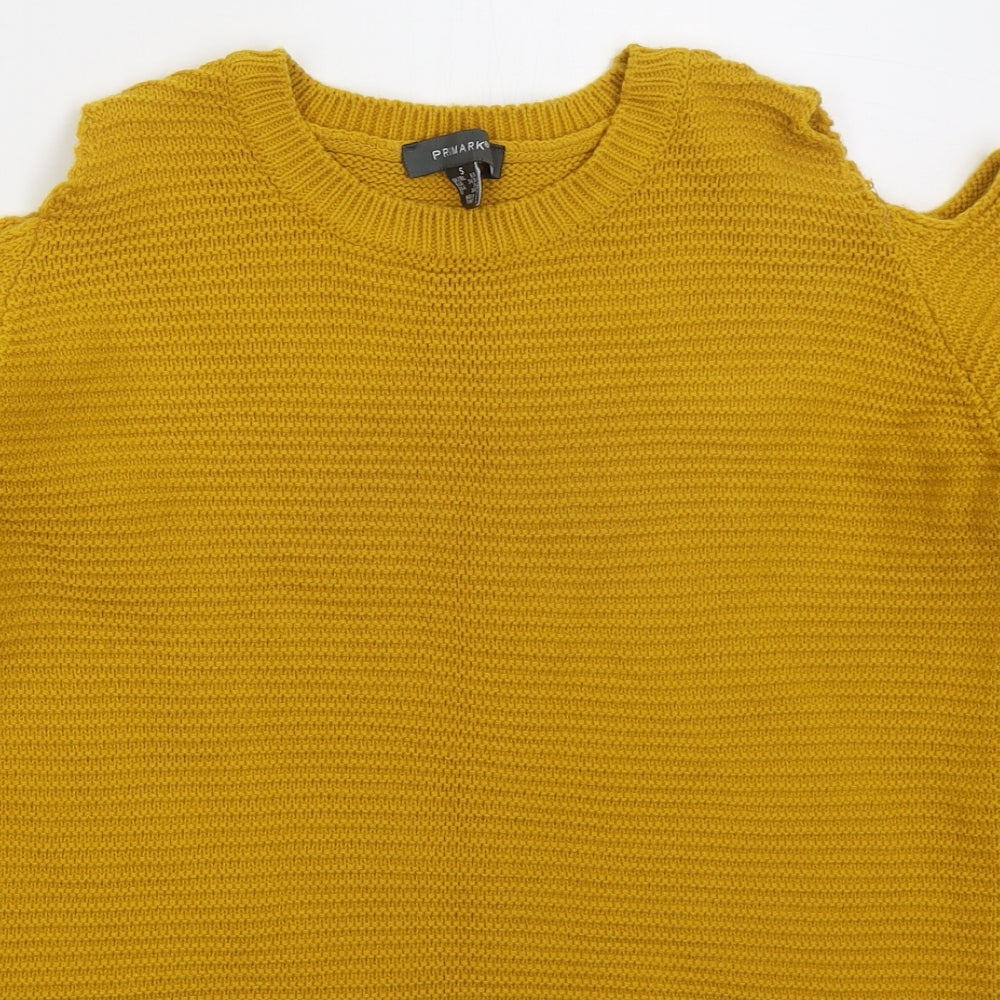 Primark Womens Yellow Crew Neck  Acrylic Pullover Jumper Size 6