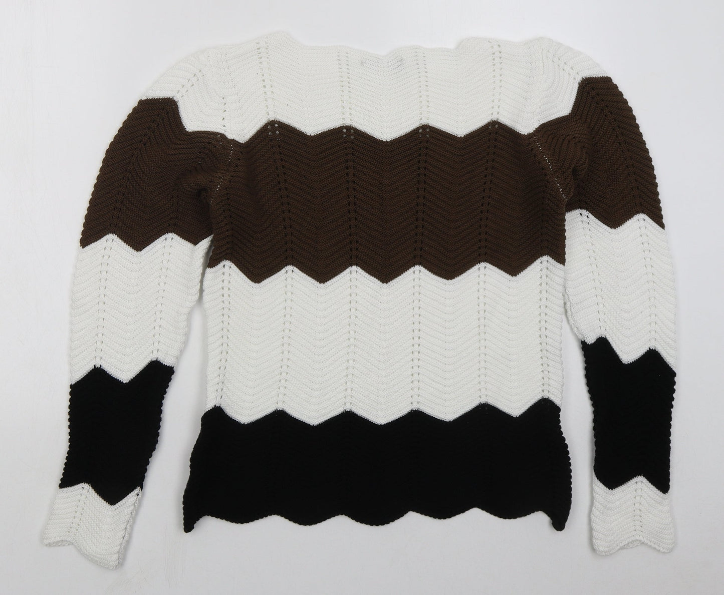 Select Womens Brown Boat Neck Striped Cotton Pullover Jumper Size L