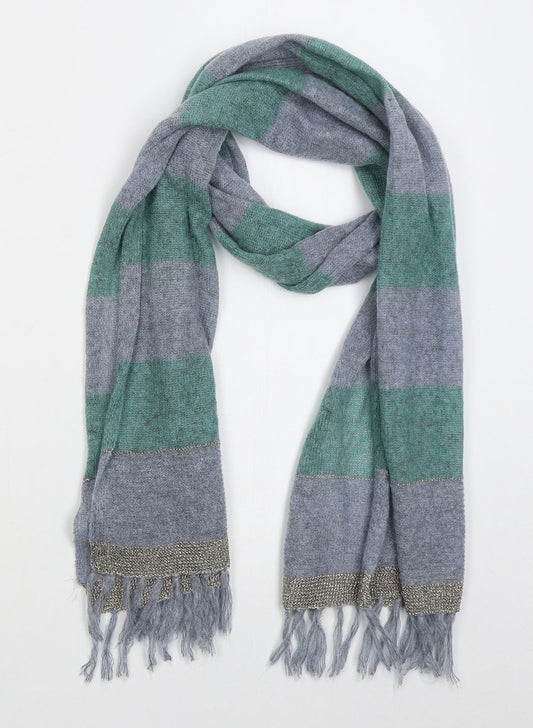 White Industries Womens Green Striped Acrylic  Scarf