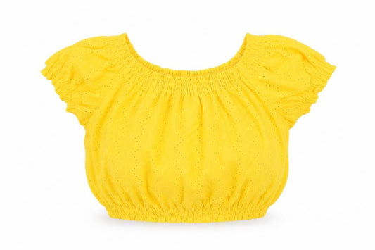 H&M Womens Yellow  Cotton Cropped Blouse Size 8 Round Neck