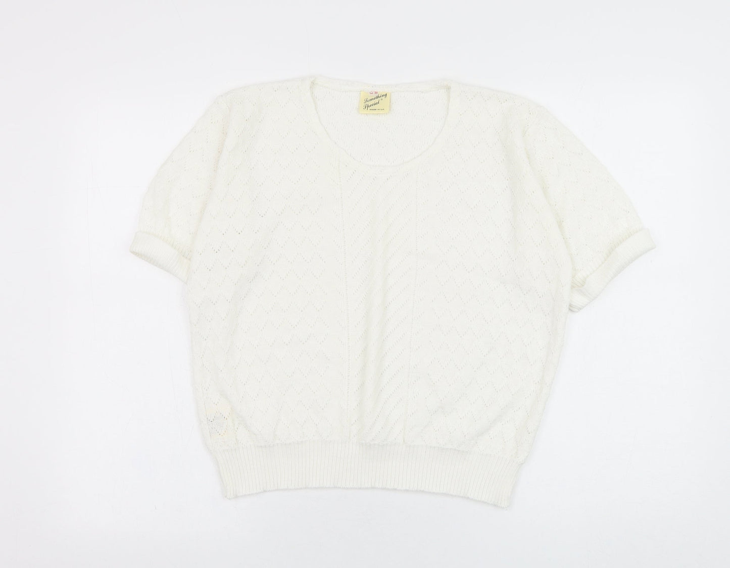 Something Special Womens White Round Neck  Acrylic Pullover Jumper Size 8