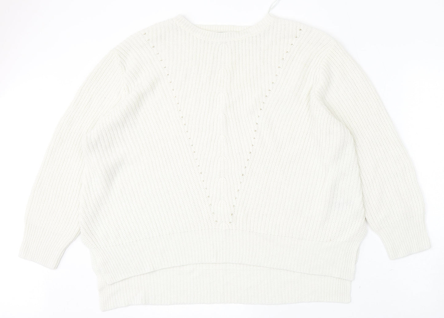 Peacocks Womens White Round Neck  Acrylic Pullover Jumper Size XL