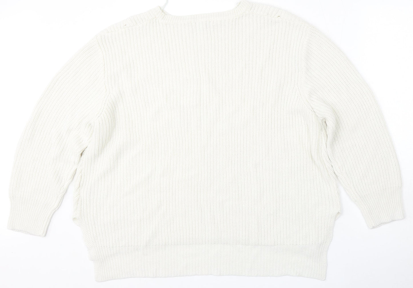 Peacocks Womens White Round Neck  Acrylic Pullover Jumper Size XL