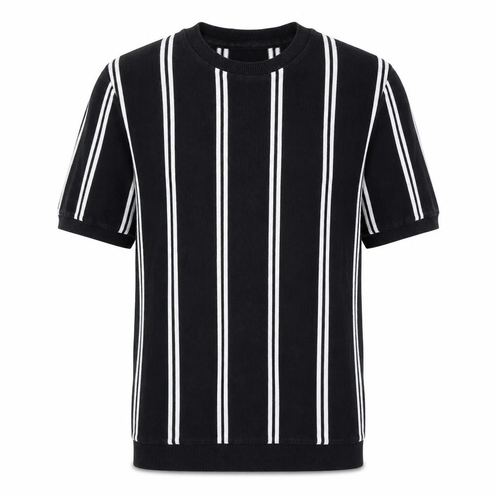 Topman Mens Black Round Neck Striped Cotton Pullover Jumper Size S