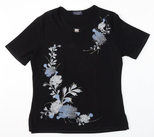 Saloos Womens Black  Polyester Basic T-Shirt Size M Round Neck