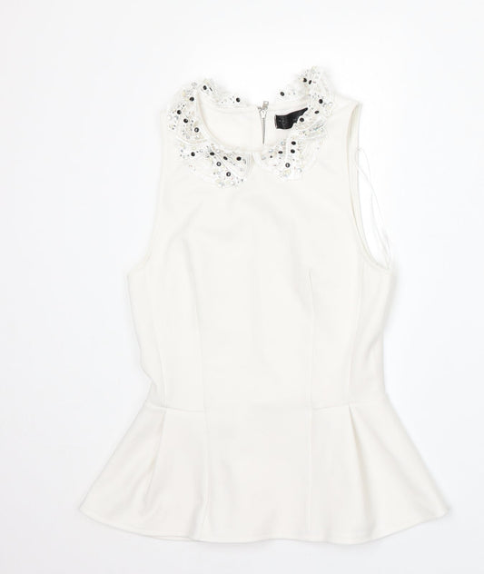 Topshop Womens White  Polyester Basic Blouse Size 8 Round Neck