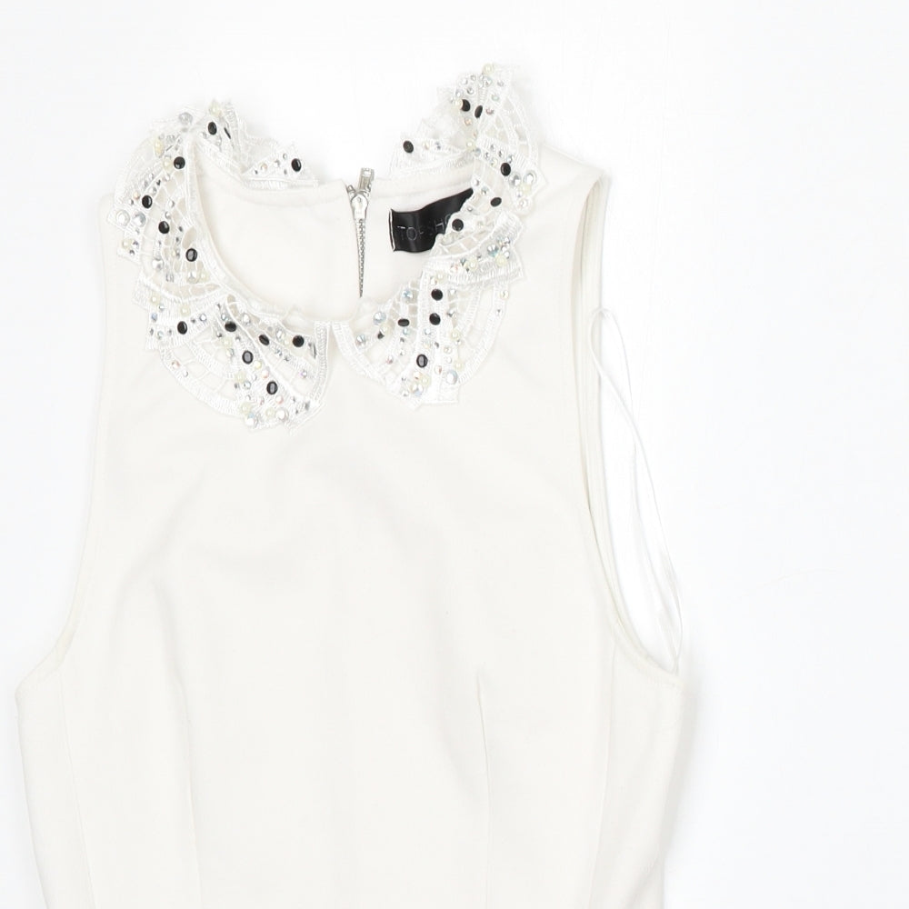 Topshop Womens White  Polyester Basic Blouse Size 8 Round Neck