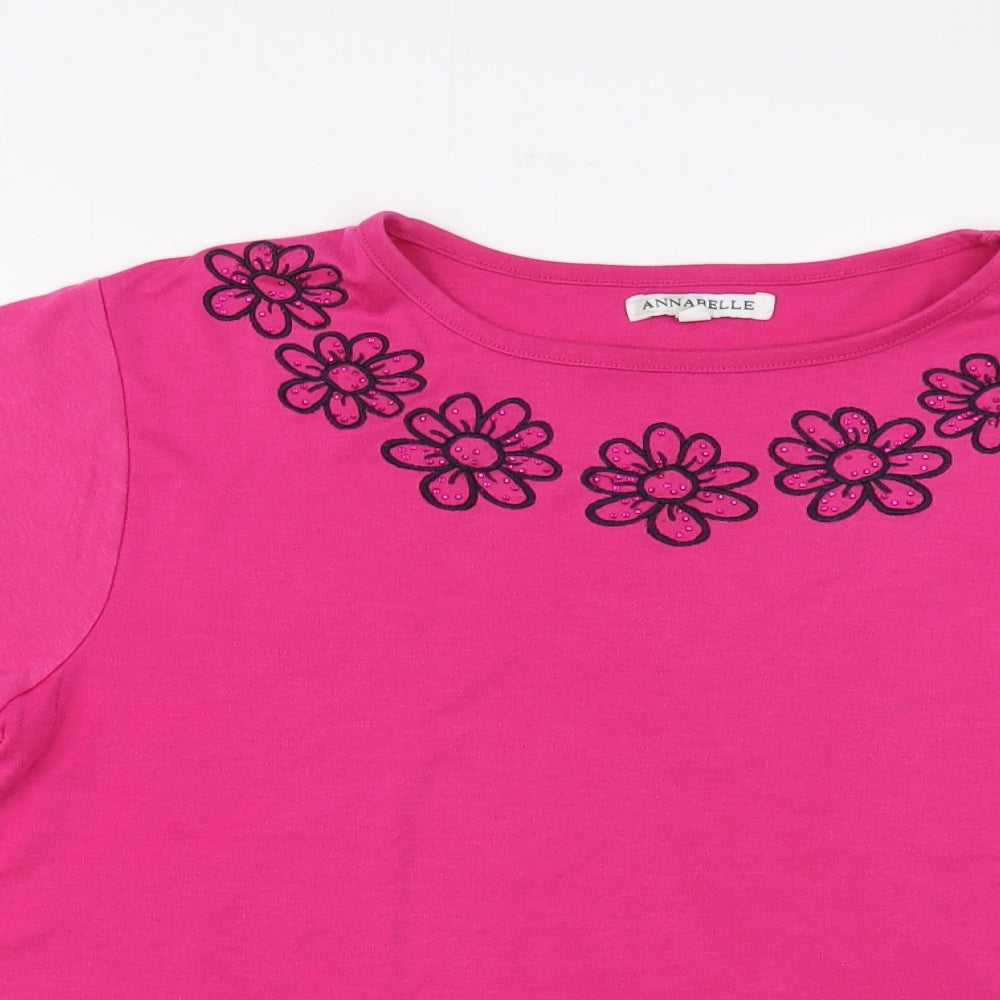 Annabelle Womens Pink  Cotton Basic T-Shirt Size M Roll Neck