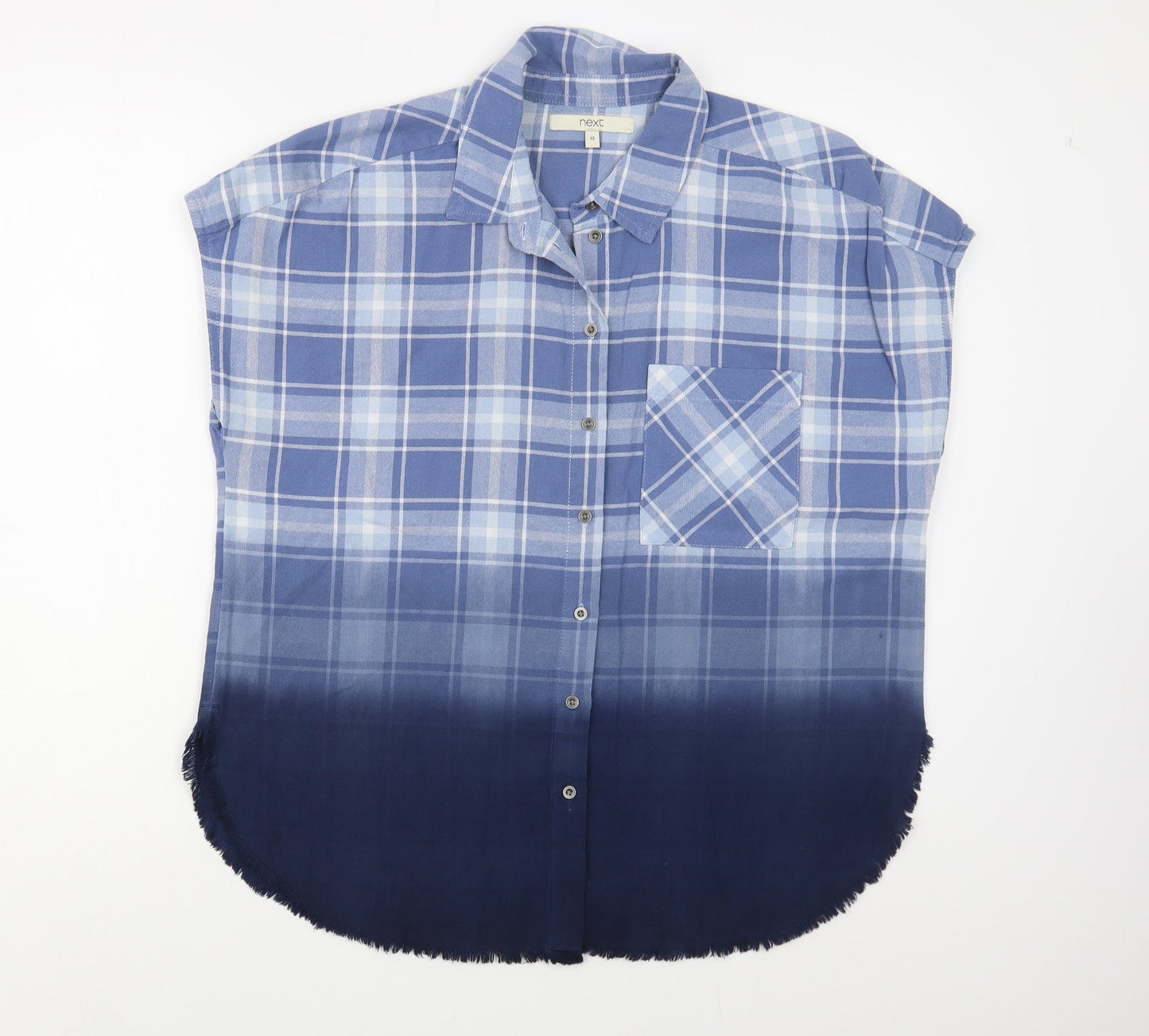 NEXT Womens Blue Plaid Cotton Basic Button-Up Size 12 Collared