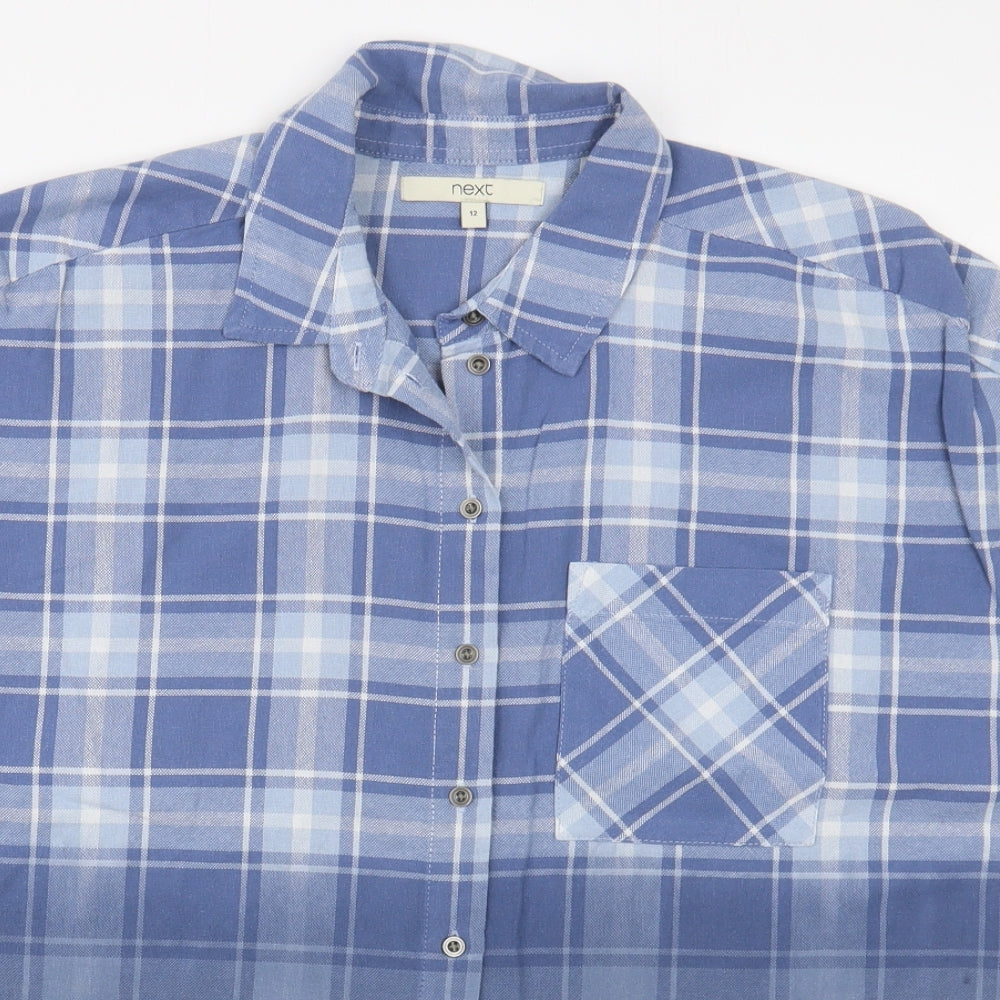 NEXT Womens Blue Plaid Cotton Basic Button-Up Size 12 Collared