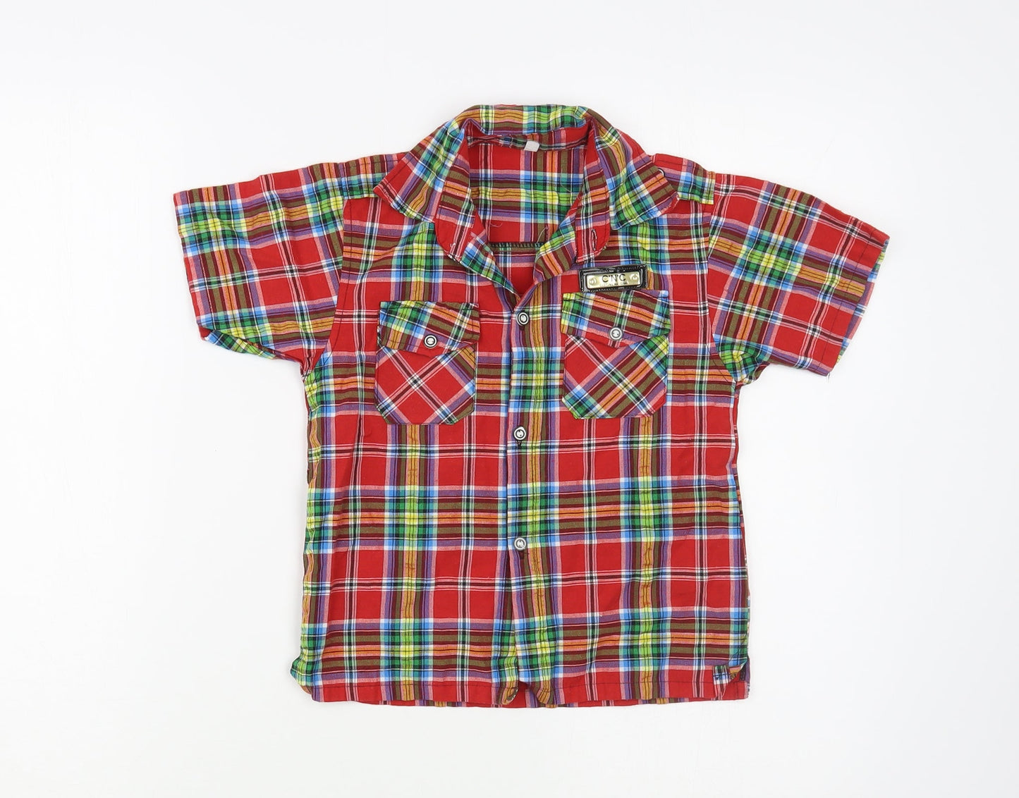 C'N'C Boys Red Plaid Cotton Basic Button-Up Size 5-6 Years Collared Button
