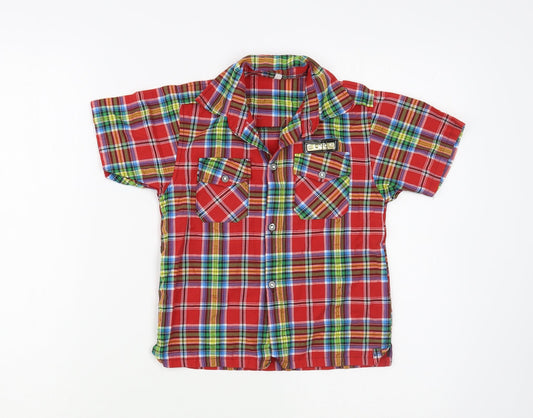 C'N'C Boys Red Plaid Cotton Basic Button-Up Size 5-6 Years Collared Button