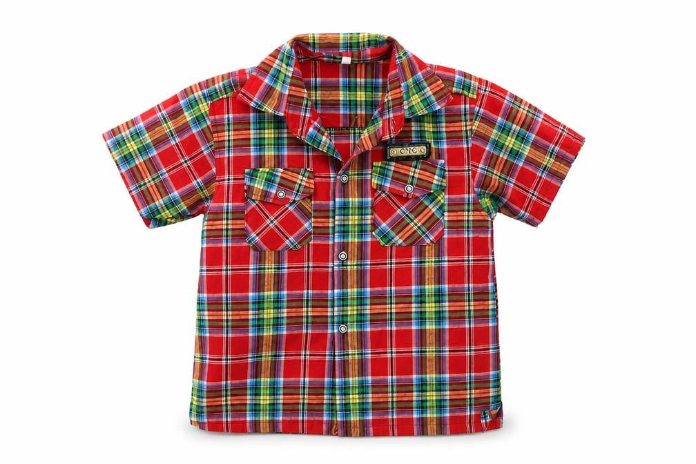 C'N'C Boys Red Plaid Cotton Basic Button-Up Size 5-6 Years Collared Button