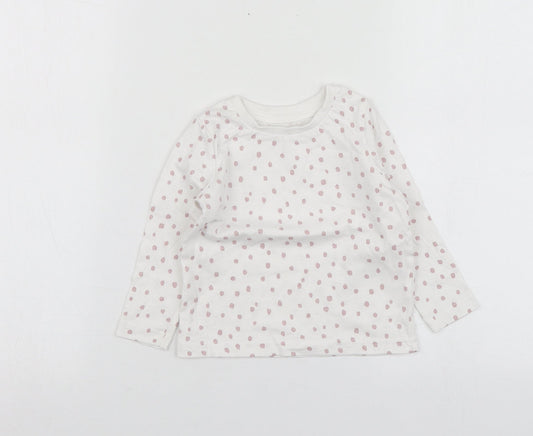 George Girls White Polka Dot Cotton Basic T-Shirt Size 12-18 Months Round Neck