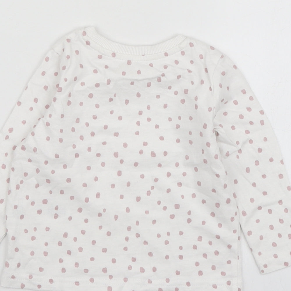 George Girls White Polka Dot Cotton Basic T-Shirt Size 12-18 Months Round Neck