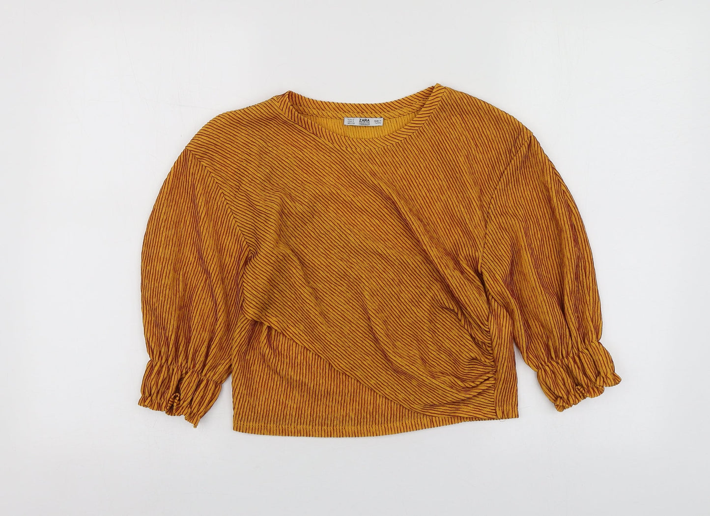 Zara Womens Yellow  Polyester Basic T-Shirt Size S V-Neck