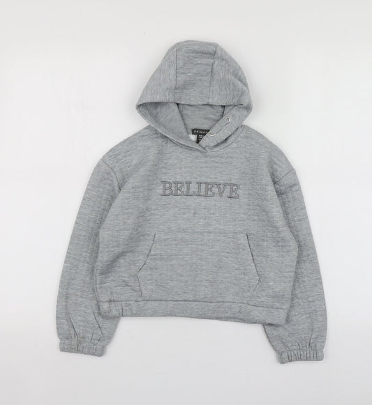 Primark Girls Grey Geometric Polyester Pullover Hoodie Size 9-10 Years