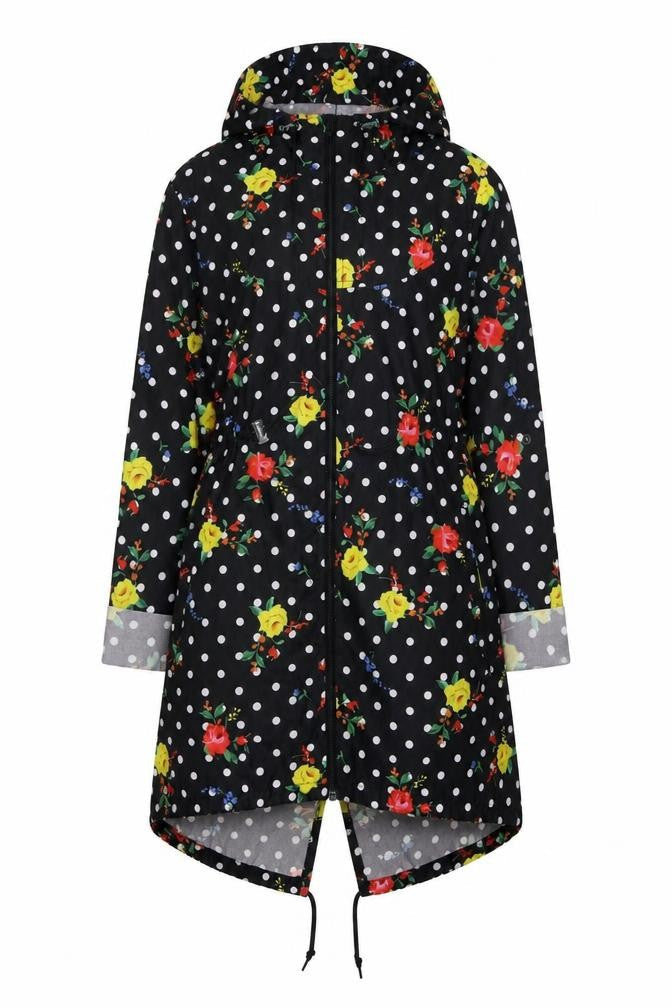Demin.Co Womens Black Polka Dot  Parka Jacket Size XS