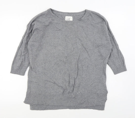 H&M Womens Grey Boat Neck  Cotton Pullover Jumper Size L