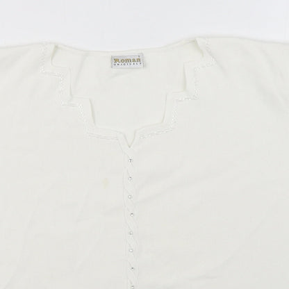 Roman Womens White V-Neck  Viscose Pullover Jumper Size L