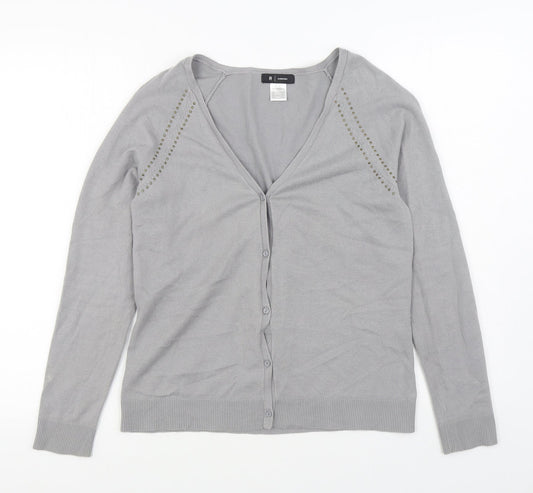 R Essential Womens Grey V-Neck  Acrylic Cardigan Jumper Size 10