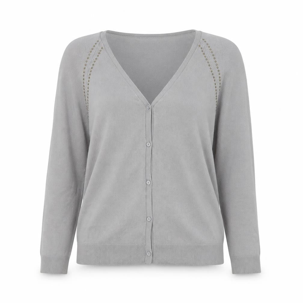 R Essential Womens Grey V-Neck  Acrylic Cardigan Jumper Size 10