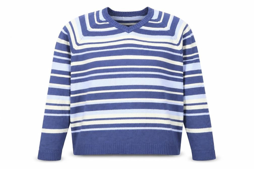 Bonmarché Womens Blue V-Neck Striped Acrylic Pullover Jumper Size L