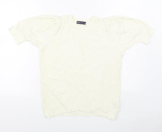 Marks and Spencer Womens White Round Neck  Viscose Pullover Jumper Size 16