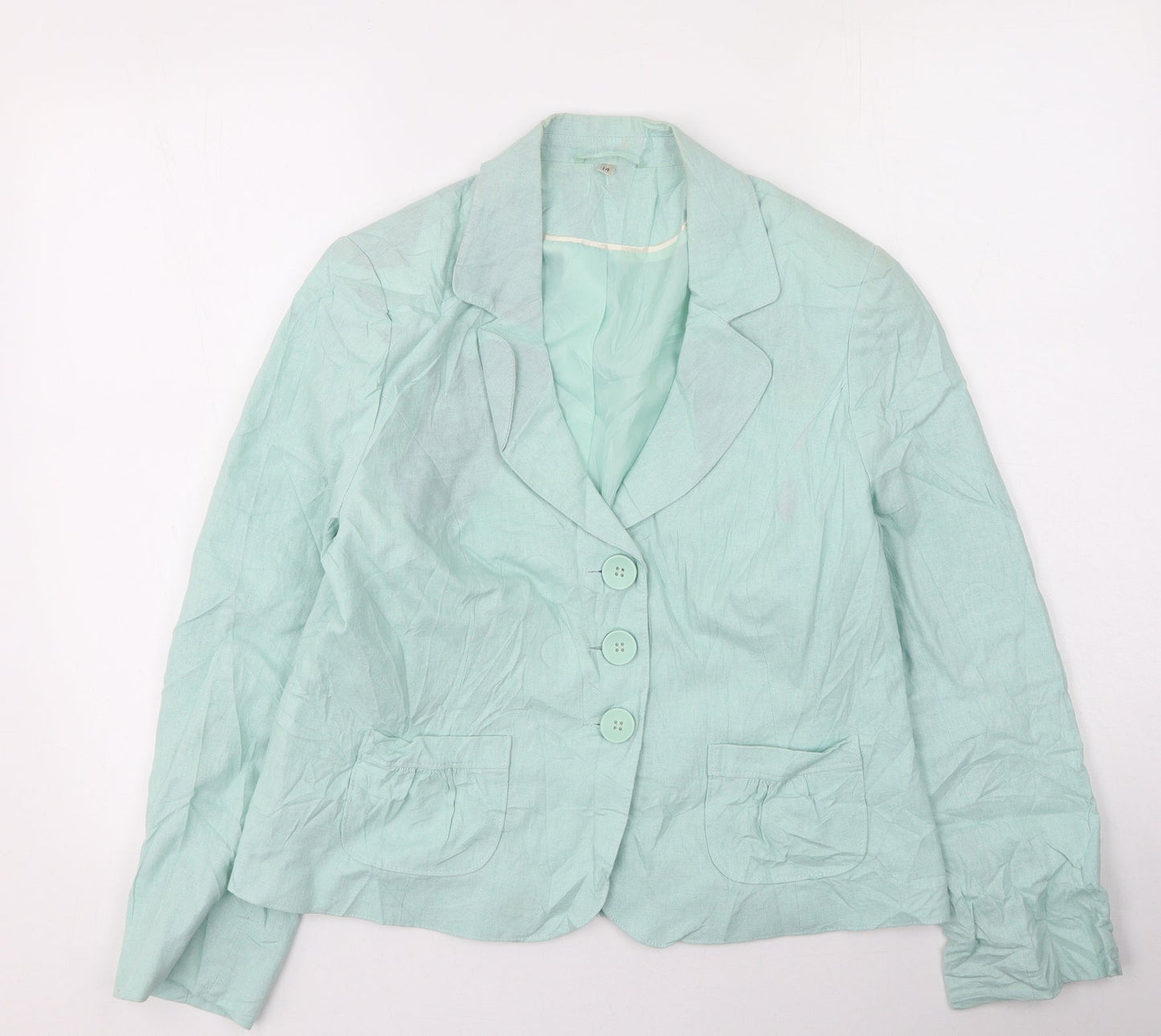 Preworn Womens Green Collared  Linen Cardigan Jumper Size 14