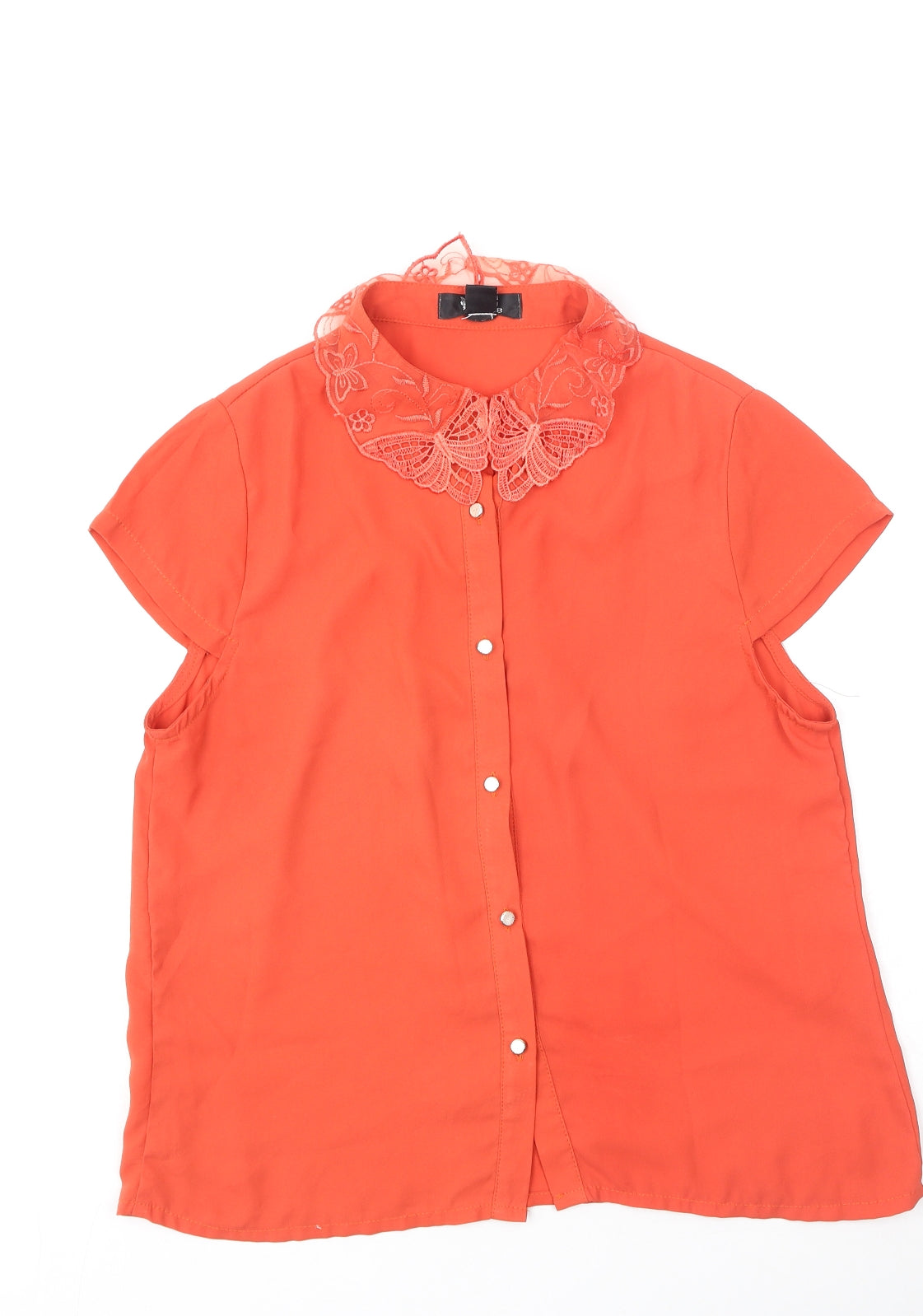 Cutie  Womens Orange  Polyester Basic Button-Up Size 10 Collared