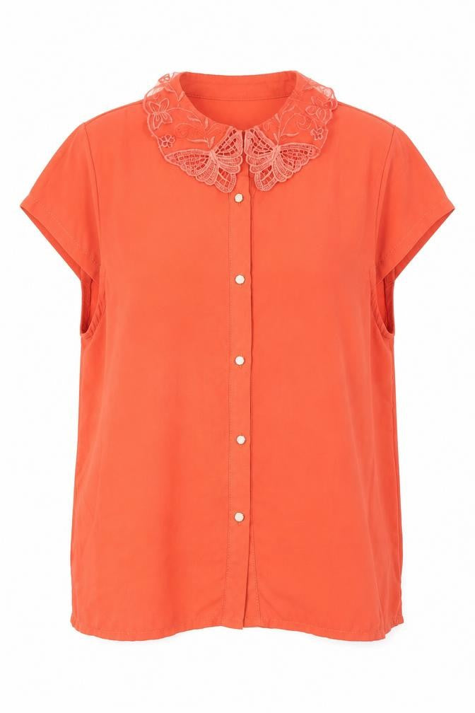 Cutie  Womens Orange  Polyester Basic Button-Up Size 10 Collared