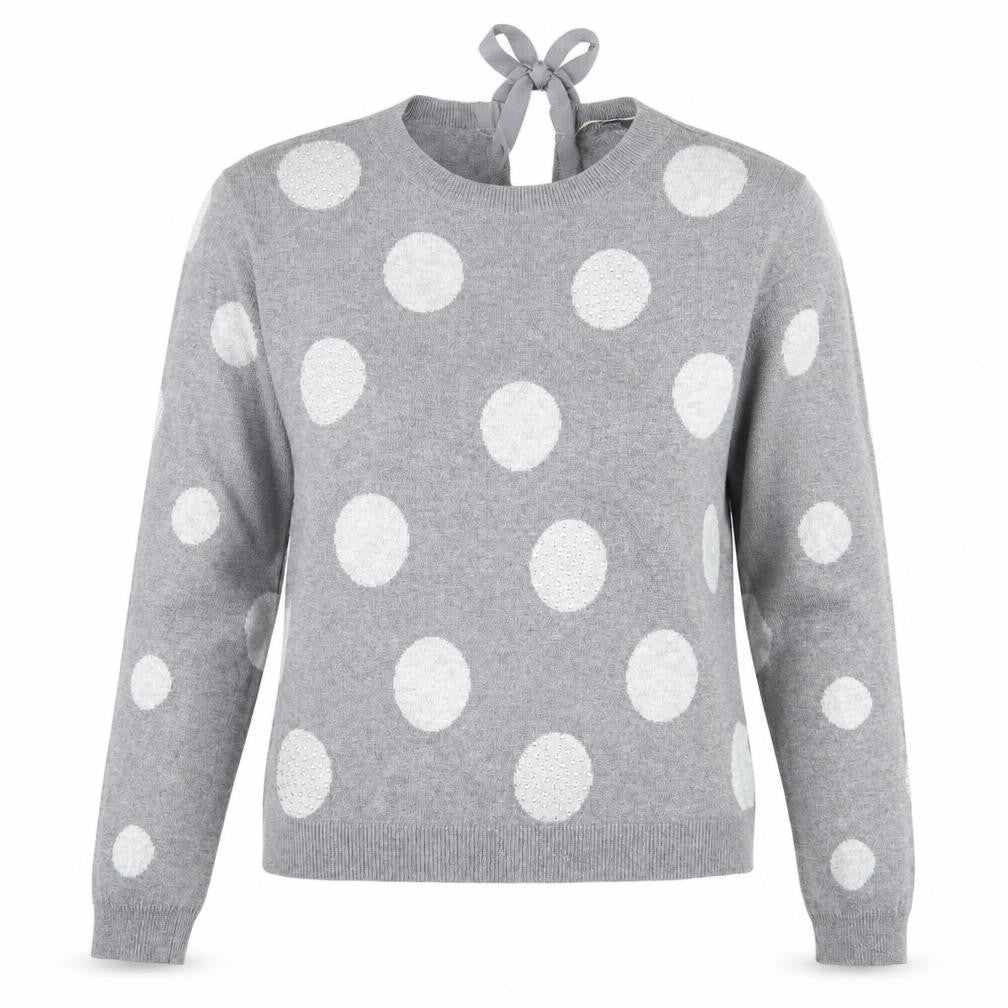 oai Womens Grey Crew Neck Polka Dot Viscose Pullover Jumper Size M