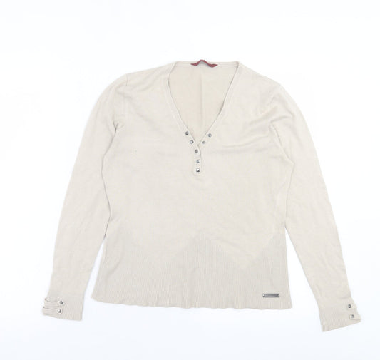John Richmond Womens Ivory V-Neck  Viscose Pullover Jumper Size 12