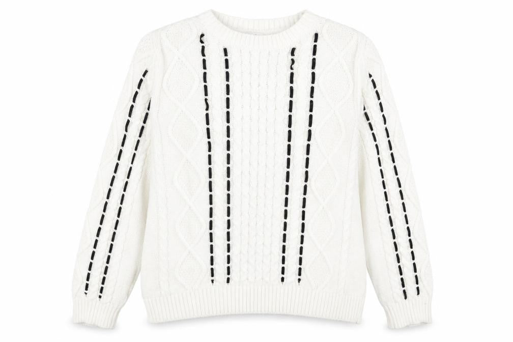 Papaya Womens White Crew Neck Geometric Acrylic Pullover Jumper Size M
