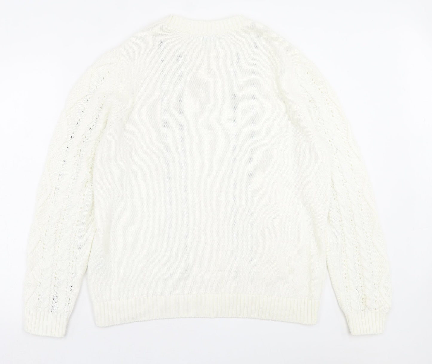 Papaya Womens White Crew Neck Geometric Acrylic Pullover Jumper Size M