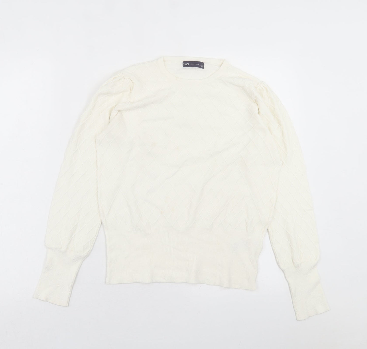 Marks and Spencer Womens Ivory Crew Neck Argyle/Diamond Viscose Pullover Jumper Size 12