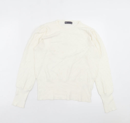 Marks and Spencer Womens Ivory Crew Neck Argyle/Diamond Viscose Pullover Jumper Size 12