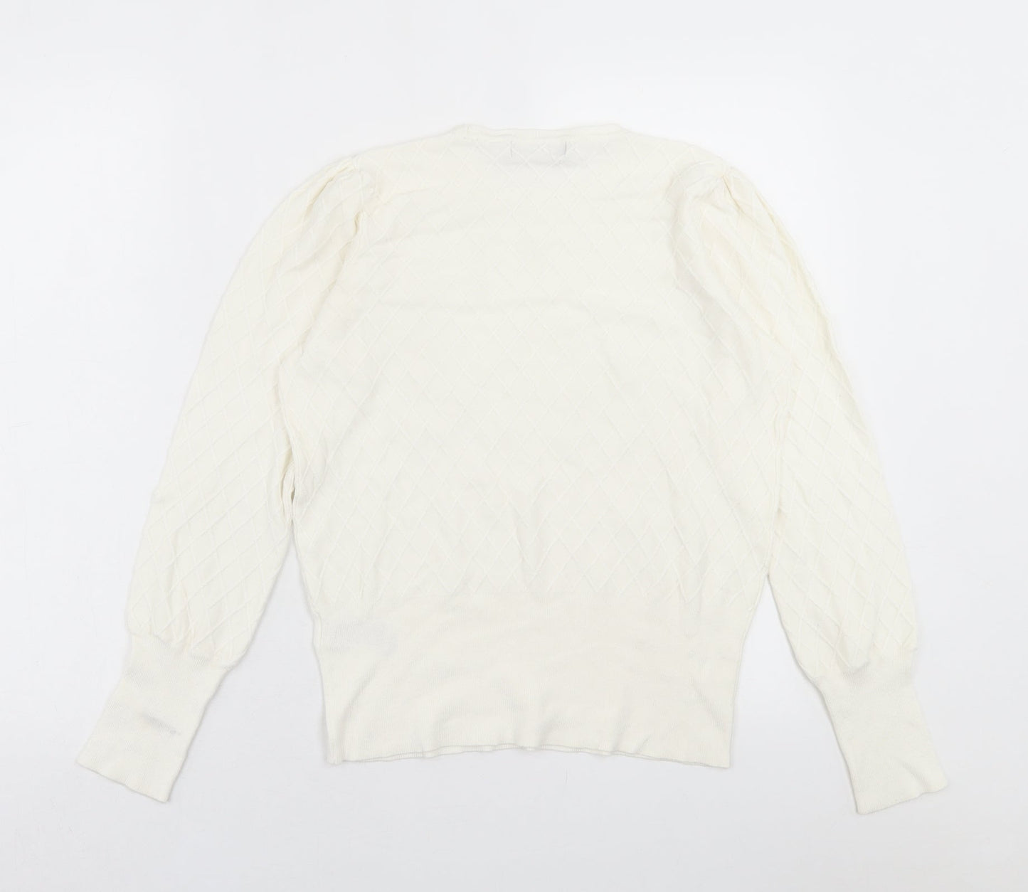 Marks and Spencer Womens Ivory Crew Neck Argyle/Diamond Viscose Pullover Jumper Size 12
