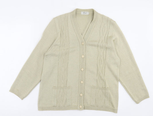 prewron Womens Beige V-Neck  Acrylic Cardigan Jumper Size M