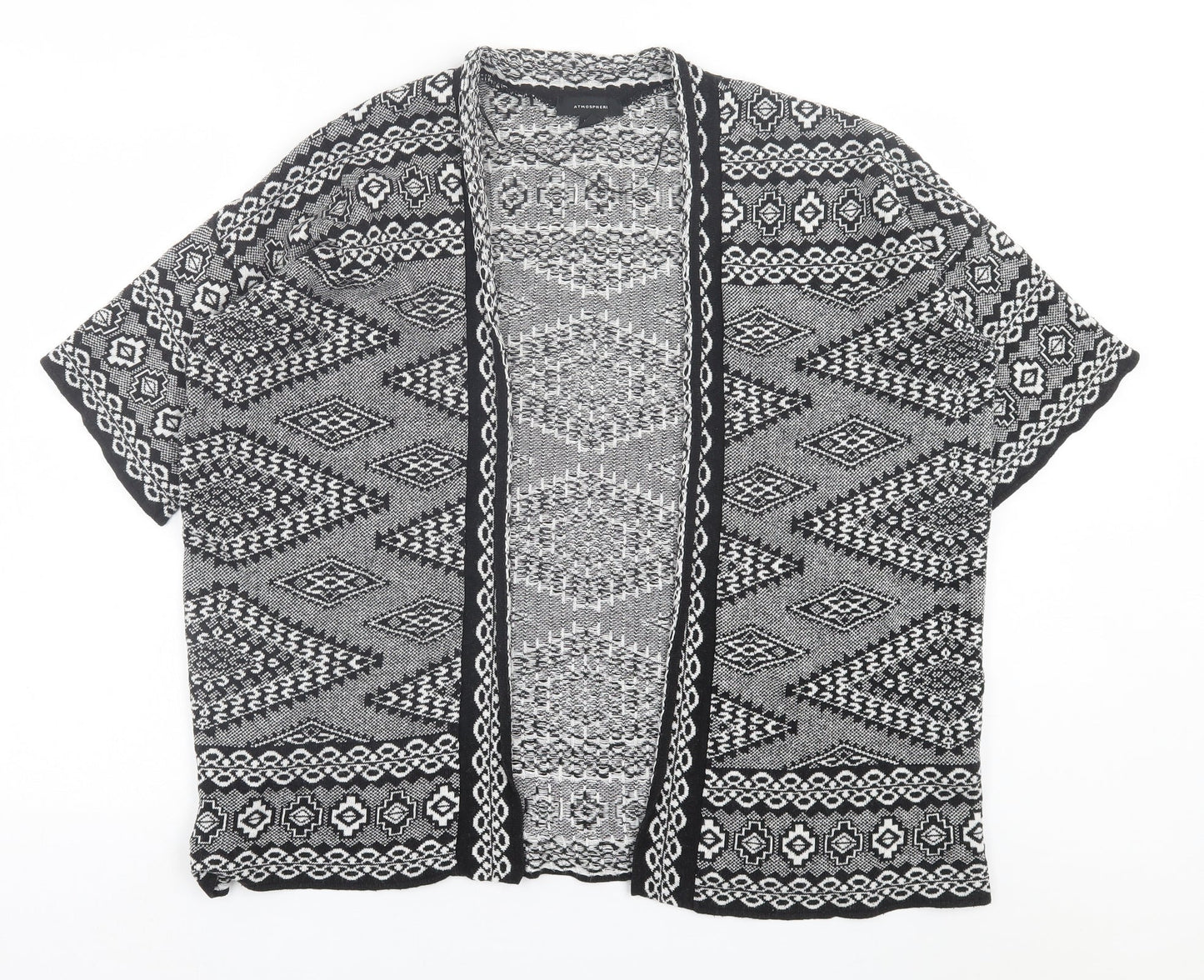 Atmosphere Womens Black V-Neck Geometric Acrylic Cardigan Jumper Size M