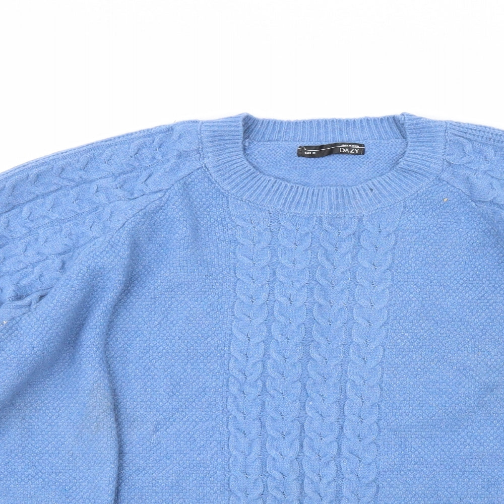 Dazy Womens Blue Crew Neck  Polyester Pullover Jumper Size M