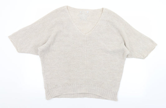 Preworn Womens Beige Scoop Neck  Acrylic Pullover Jumper Size M   - Star