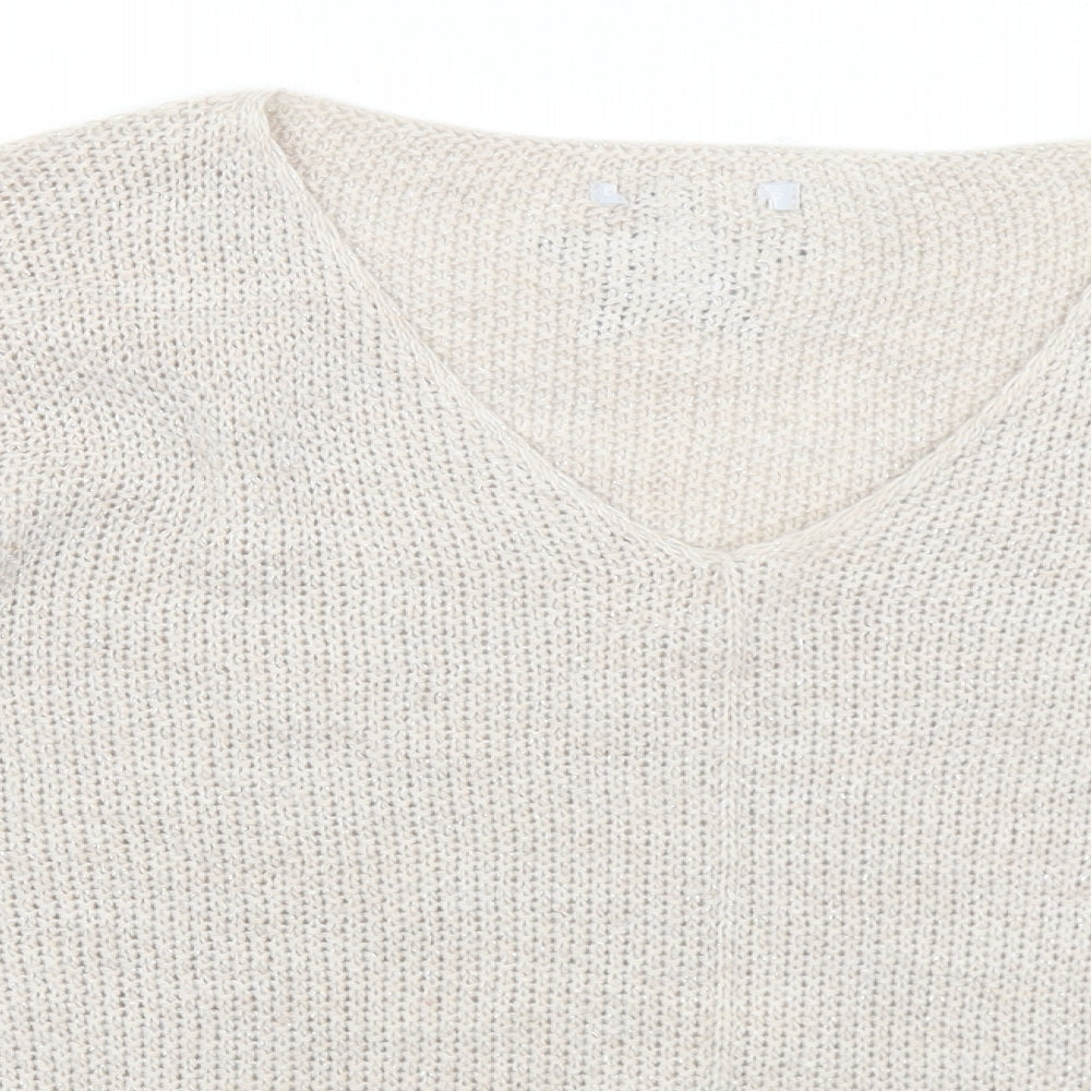 Preworn Womens Beige Scoop Neck  Acrylic Pullover Jumper Size M   - Star
